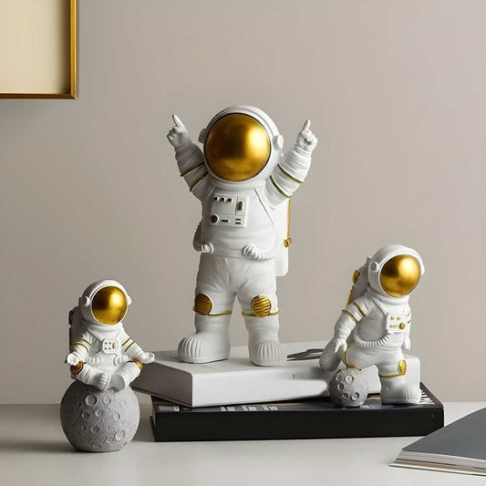 Astronaut Spaceman Statue Decors Set of 3 - Golden